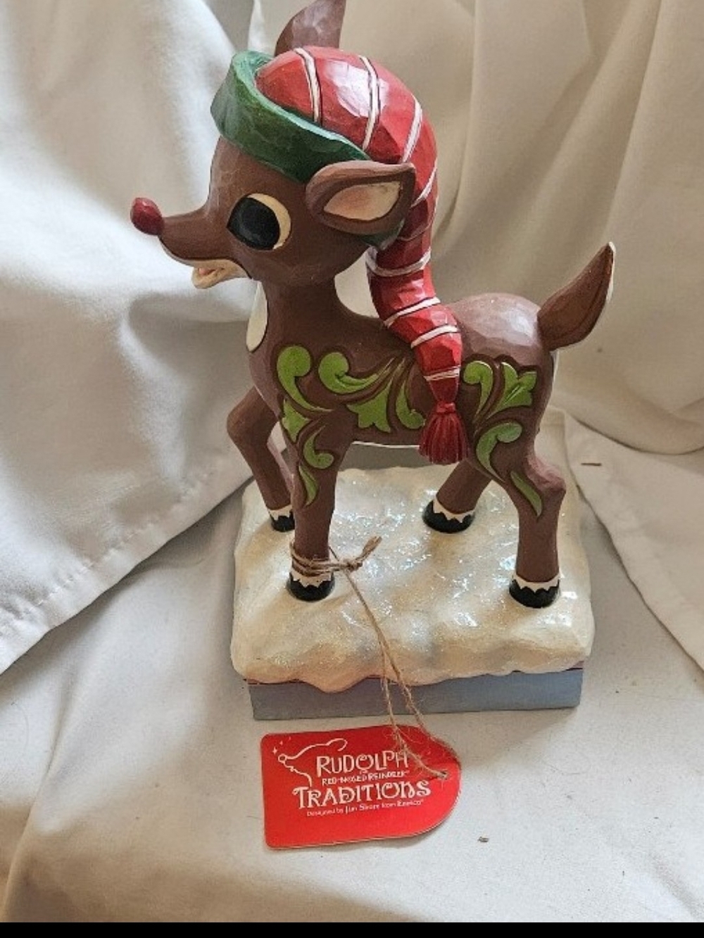 Jim Shore Christmas Rudolph Figurine with Red & Green Hat